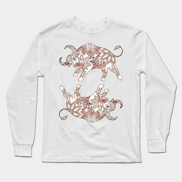 Paisley Oxen (Mild Pastels Palette) Long Sleeve T-Shirt by illucalliart